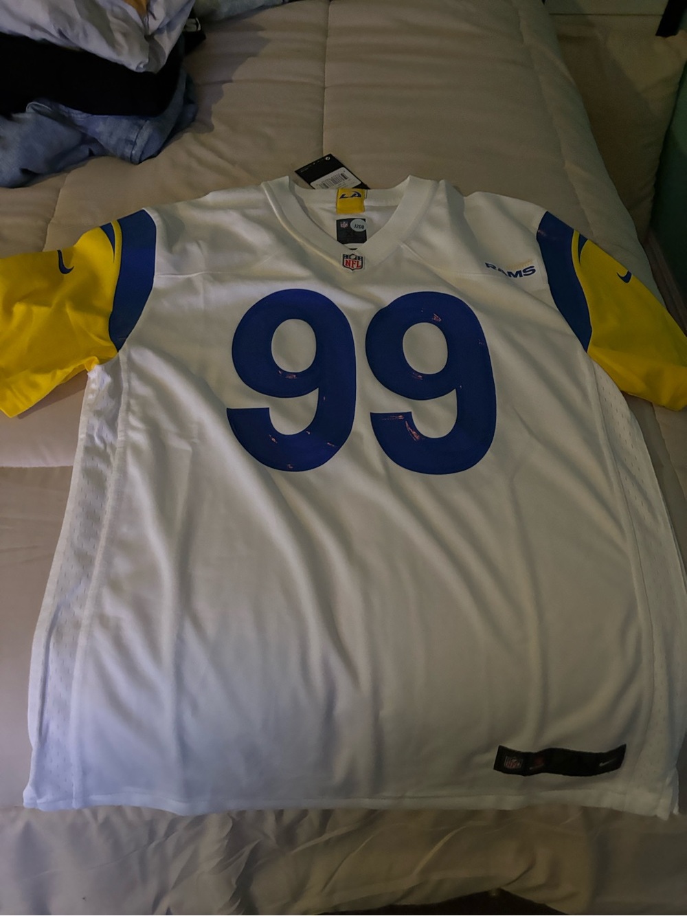 NWT YOUTH Nike Los Angeles Rams White Football Jersey Aaron Donald #99 Sz XL